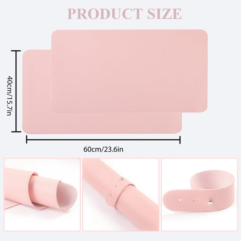 Chiplesier 2 PCS Nail Art Table Mat, Soft Microfiber PU Leather Nail Pad, Foldable Nail Art Rest Pad, Reusable Nail Mat for Table Desk, Acrylic Nail Desk Mat for Nail Cushion (Pink and Pink) - Image 2